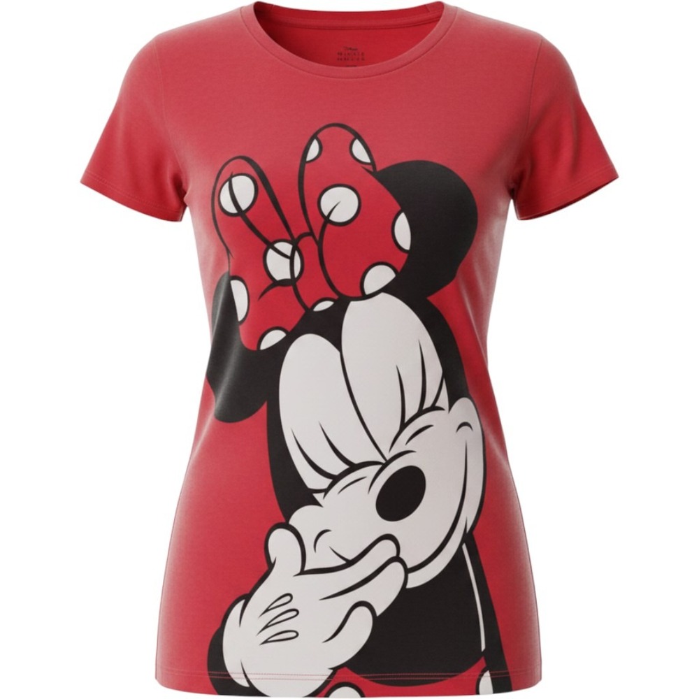 Disney Minnie Mouse Smiling Laughing Red Graphic T-Shirt Womens 2XL Short Sleeve